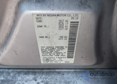 2018 Nissan Altima 2.5 Sv from USA, damaged, VIN 1N4AL3AP0JC246691